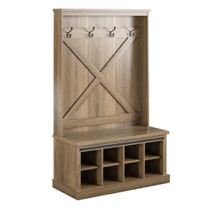 Knox County Entryway Bench Hall Tree with Coat Hooks and Shoe Storage, Rustic Oak - Rustic Oak
