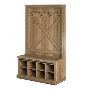Knox County Entryway Bench Hall Tree with Coat Hooks and Shoe Storage, Rustic Oak - Rustic Oak