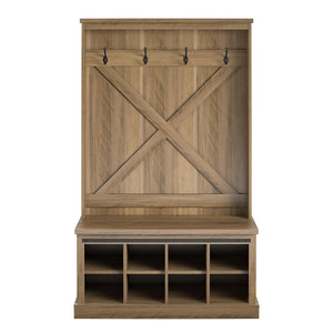 Knox County Entryway Bench Hall Tree with Coat Hooks and Shoe Storage, Rustic Oak - Rustic Oak