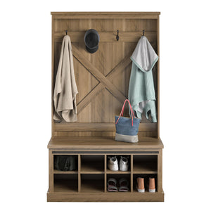 Knox County Entryway Bench Hall Tree with Coat Hooks and Shoe Storage, Rustic Oak - Rustic Oak