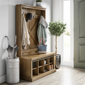Knox County Entryway Bench Hall Tree with Coat Hooks and Shoe Storage, Rustic Oak - Rustic Oak