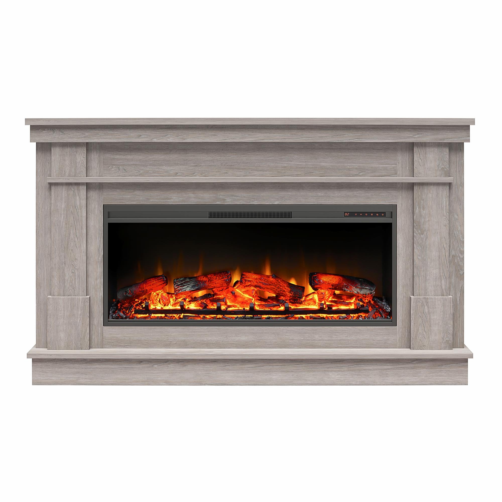 Ameriwood Home Elmcroft Wide Mantel with Linear Electric Fireplace - Rustic Gray