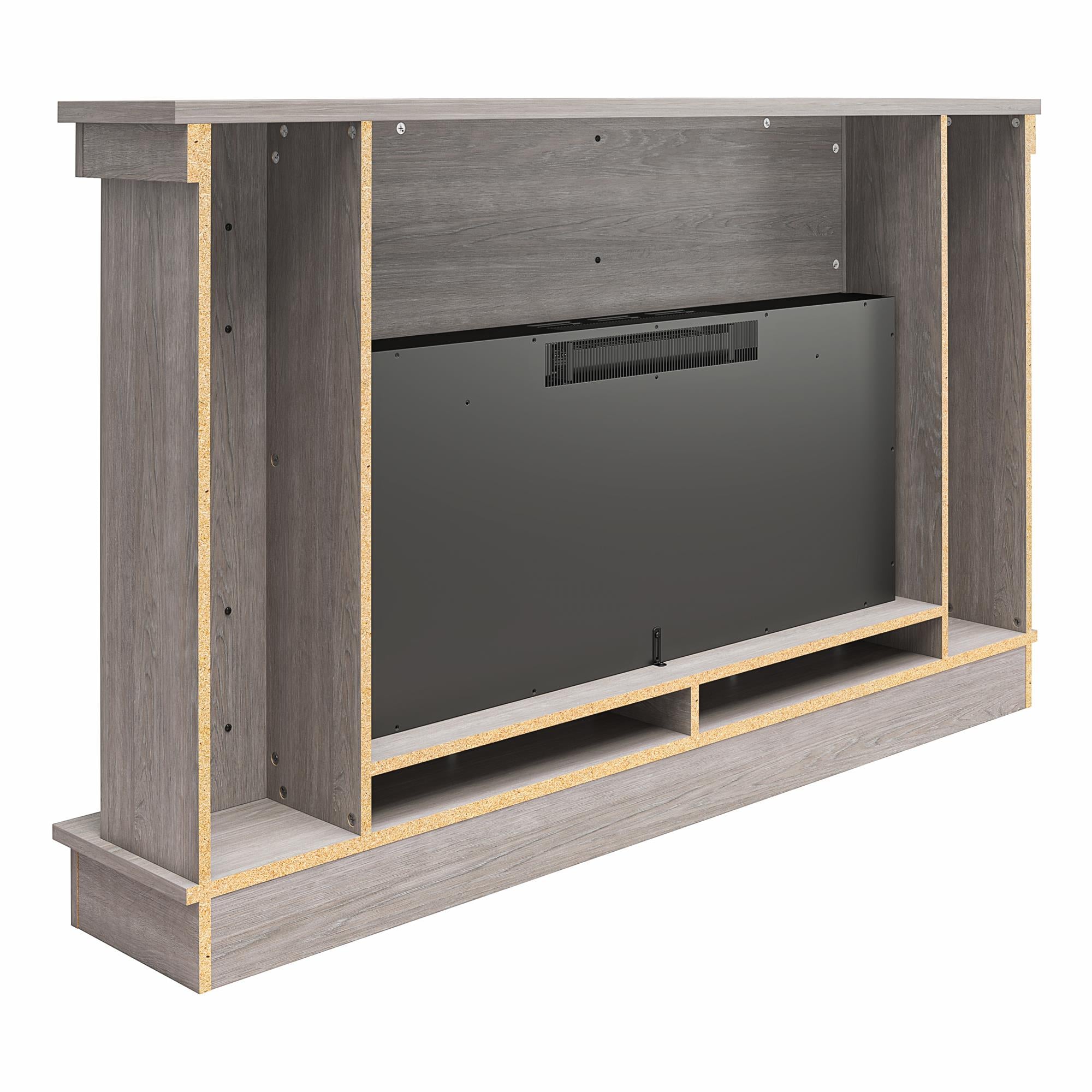 Ameriwood Home Elmcroft Wide Mantel with Linear Electric Fireplace - Rustic Gray