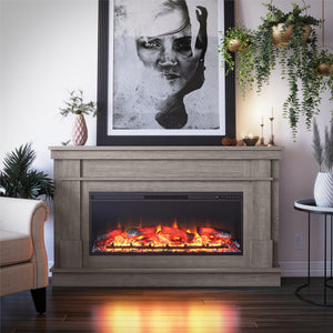 Ameriwood Home Elmcroft Wide Mantel with Linear Electric Fireplace - Rustic Gray