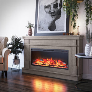 Ameriwood Home Elmcroft Wide Mantel with Linear Electric Fireplace - Rustic Gray