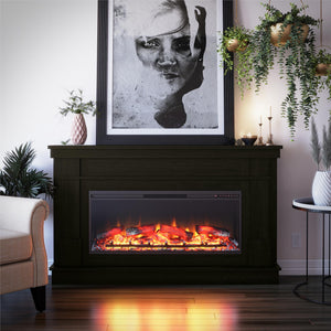 Ameriwood Home Elmcroft Wide Mantel with Linear Electric Fireplace - Charred Oak