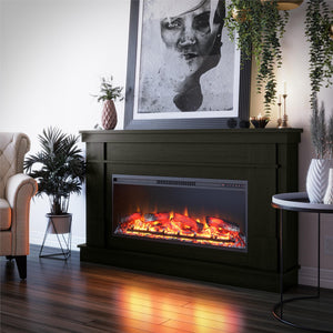 Ameriwood Home Elmcroft Wide Mantel with Linear Electric Fireplace - Charred Oak