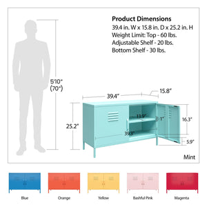 Novogratz Cache 2 Door Wide Metal Locker Accent Storage Cabinet - Magenta