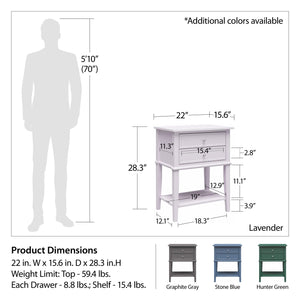Ameriwood Home Franklin Accent Table with 2 Drawers - Stone Blue 