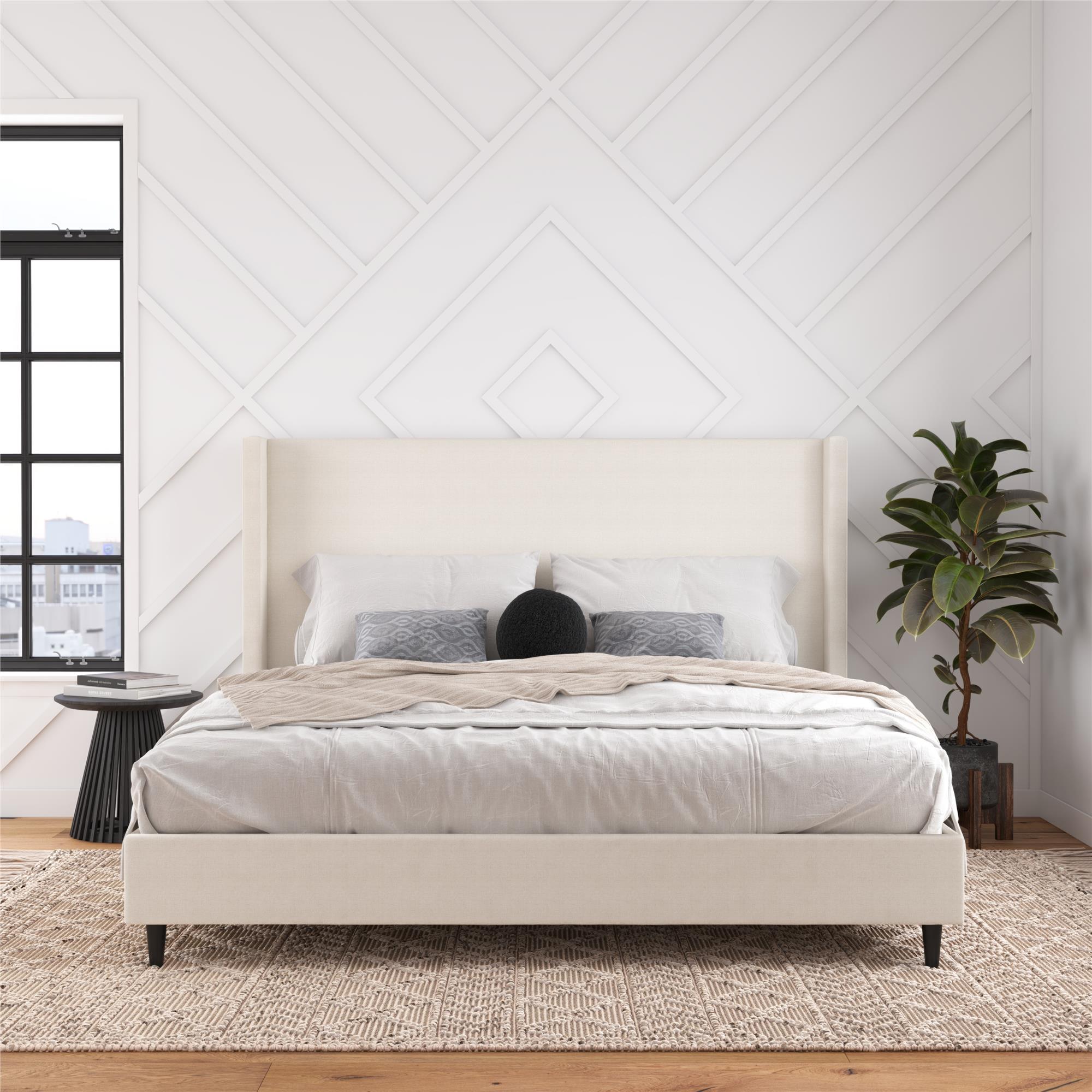 DHP Eveline Upholstered Wingback Bed - Textured Ivory Canvas - King