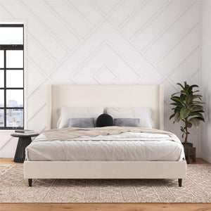 DHP Eveline Upholstered Wingback Bed - Textured Ivory Canvas - King