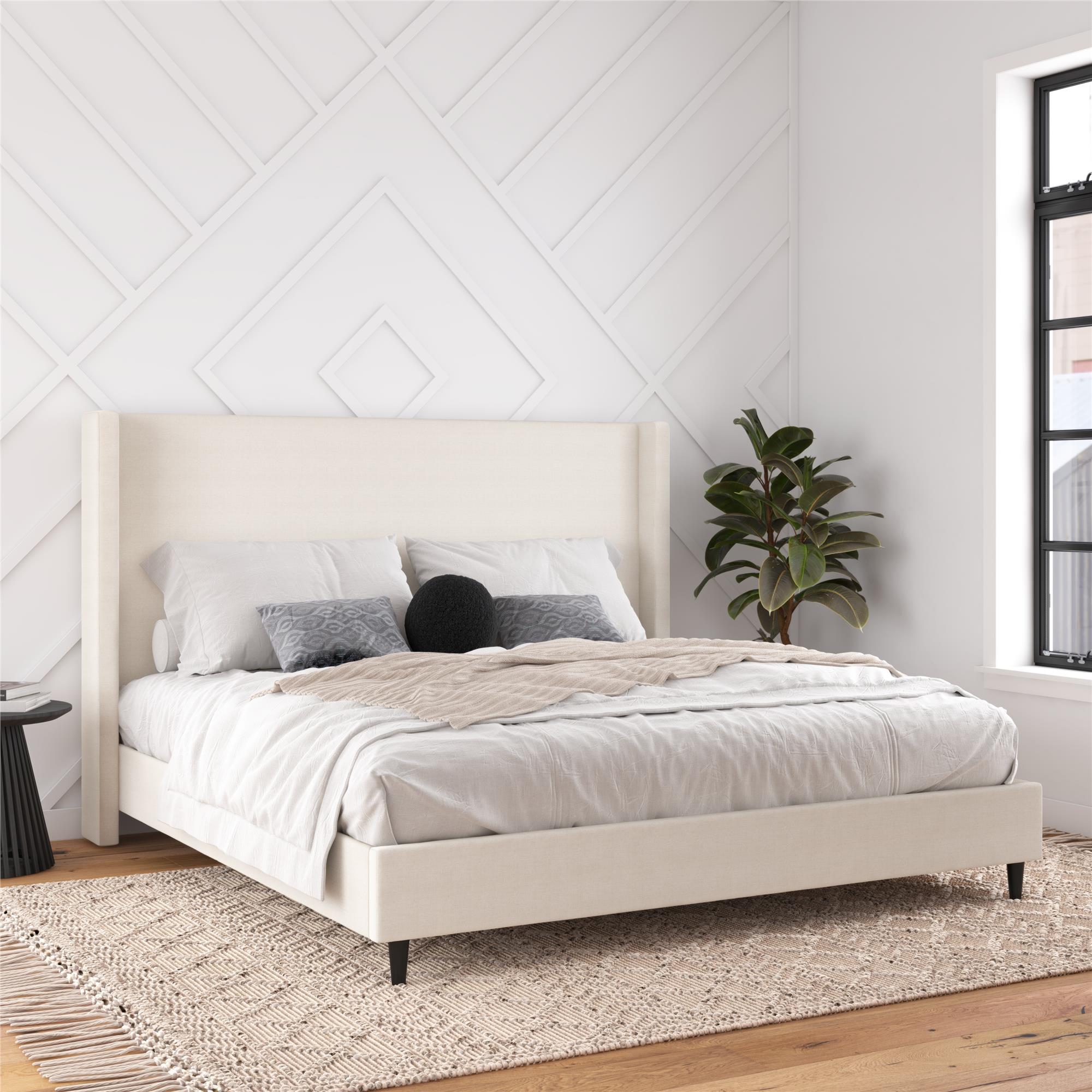 DHP Eveline Upholstered Wingback Bed - Textured Ivory Canvas - King