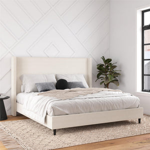 DHP Eveline Upholstered Wingback Bed - Textured Ivory Canvas - King