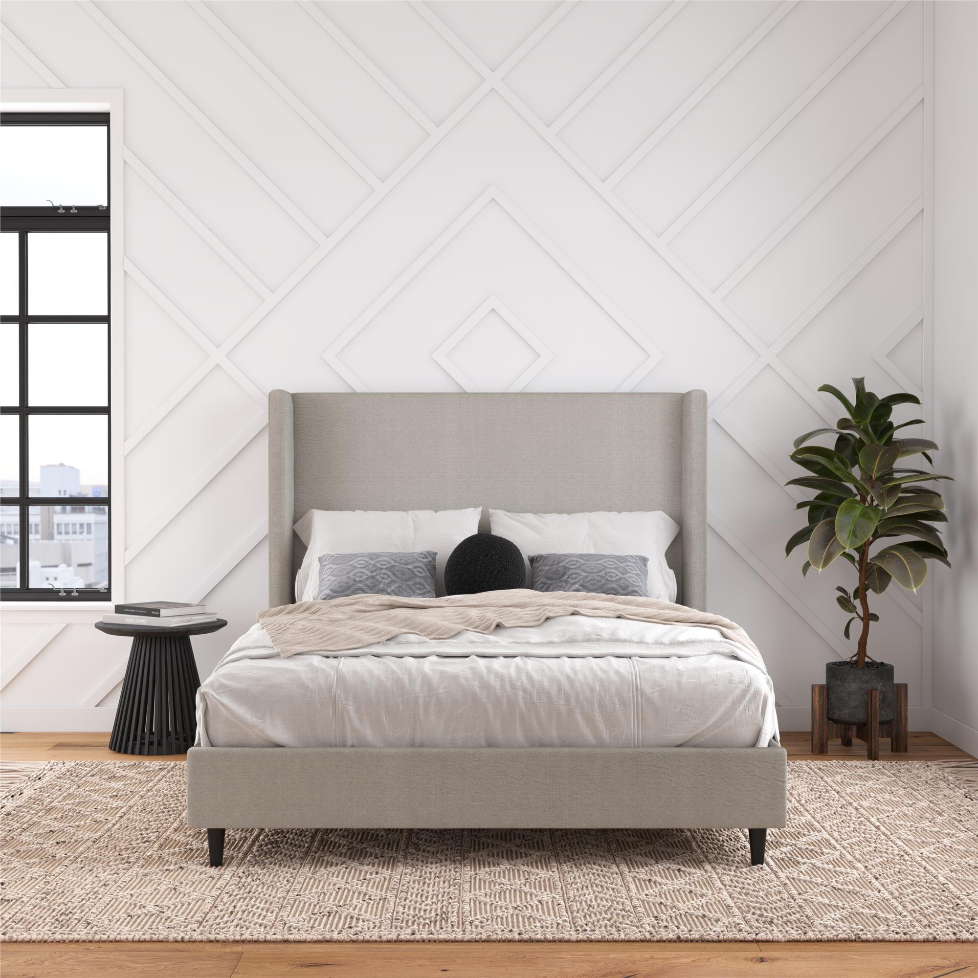 DHP Eveline Upholstered Wingback Bed - Textured Gray Canvas - Queen