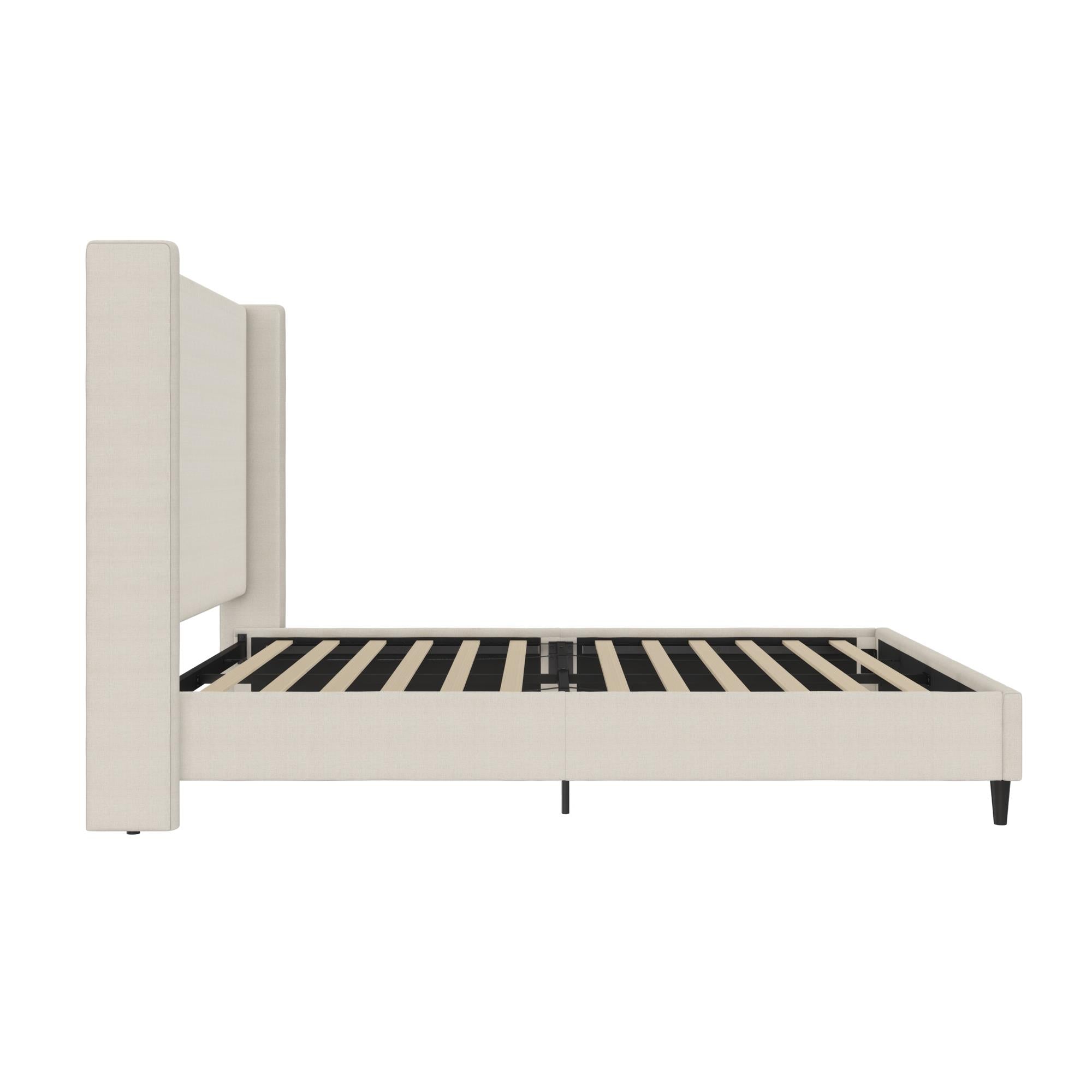 DHP Eveline Upholstered Wingback Bed - Textured Ivory Canvas - Queen