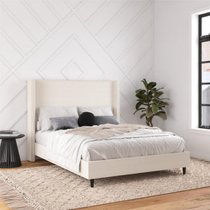 DHP Eveline Upholstered Wingback Bed - Textured Ivory Canvas - Queen