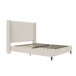 DHP Eveline Upholstered Wingback Bed - Textured Ivory Canvas - Queen