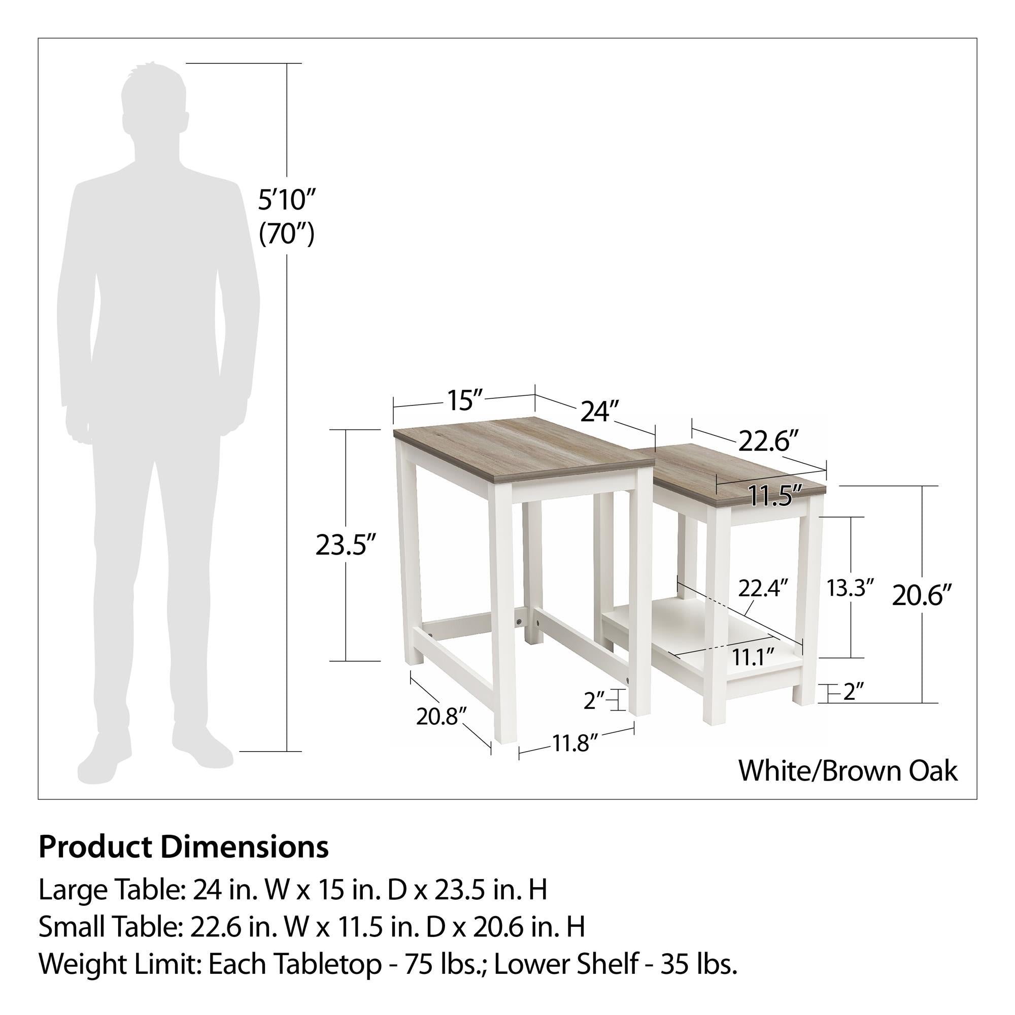 Ameriwood Home Chapel Hill Rustic Farmhouse Nesting Table 2-Piece Set - White