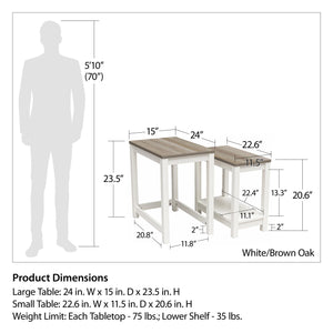 Ameriwood Home Chapel Hill Rustic Farmhouse Nesting Table 2-Piece Set - White