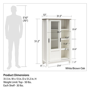 Ameriwood Home Chapel Hill Rustic Farmhouse Bookcase Cabinet with Sliding Glass Doors - White