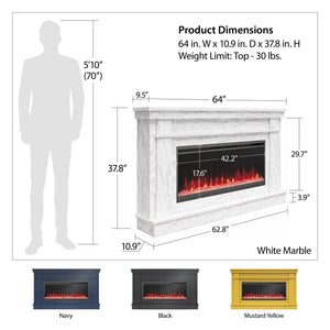 Novogratz Waverly Wide Mantel with Electric Fireplace - Black