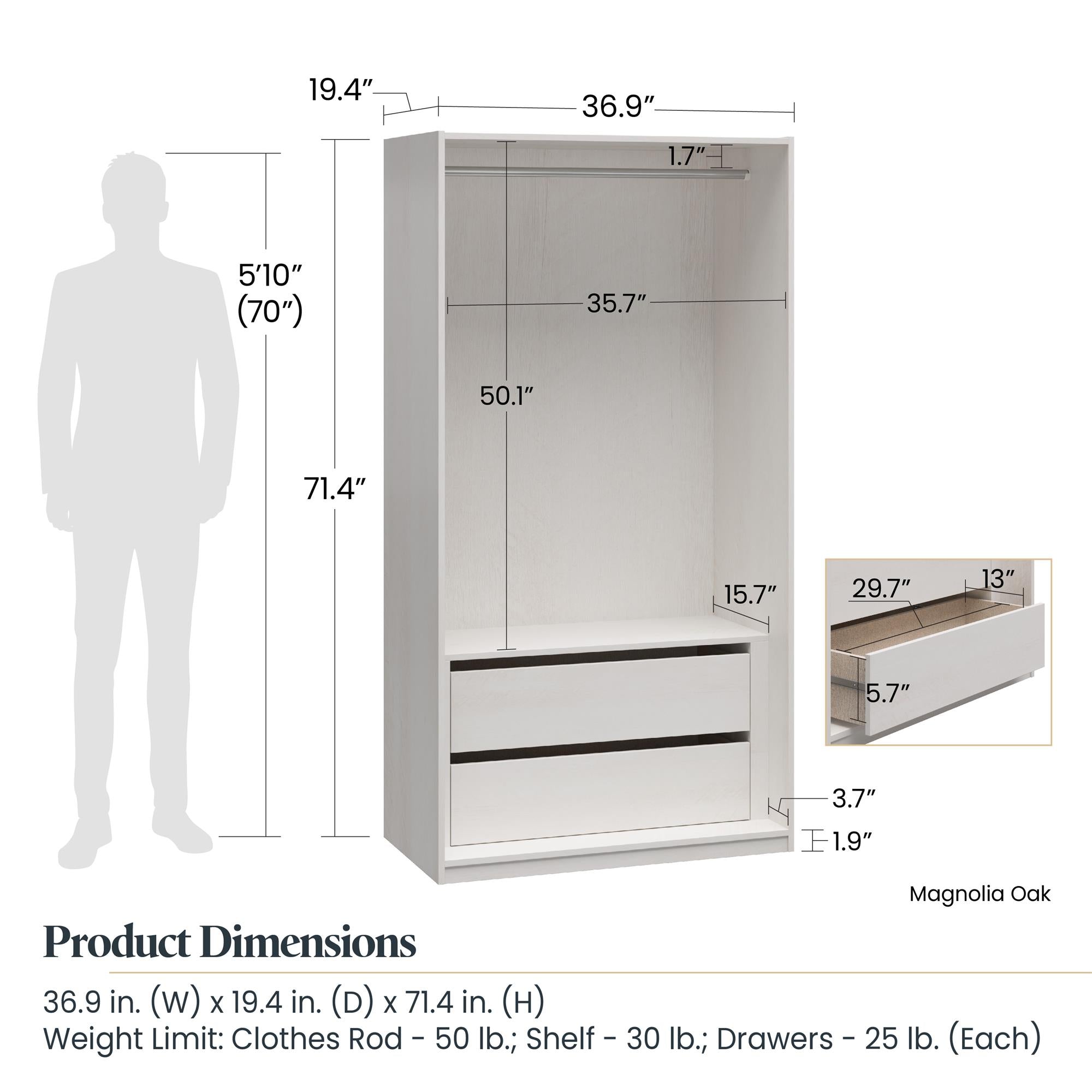 Systembuild Evolution Suite Style Modular Extra Wide Wardrobe with Drawers - Magnolia Oak