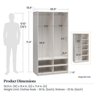 Systembuild Evolution Suite Style Modular Extra Wide Wardrobe with Open Shelves - Magnolia Oak