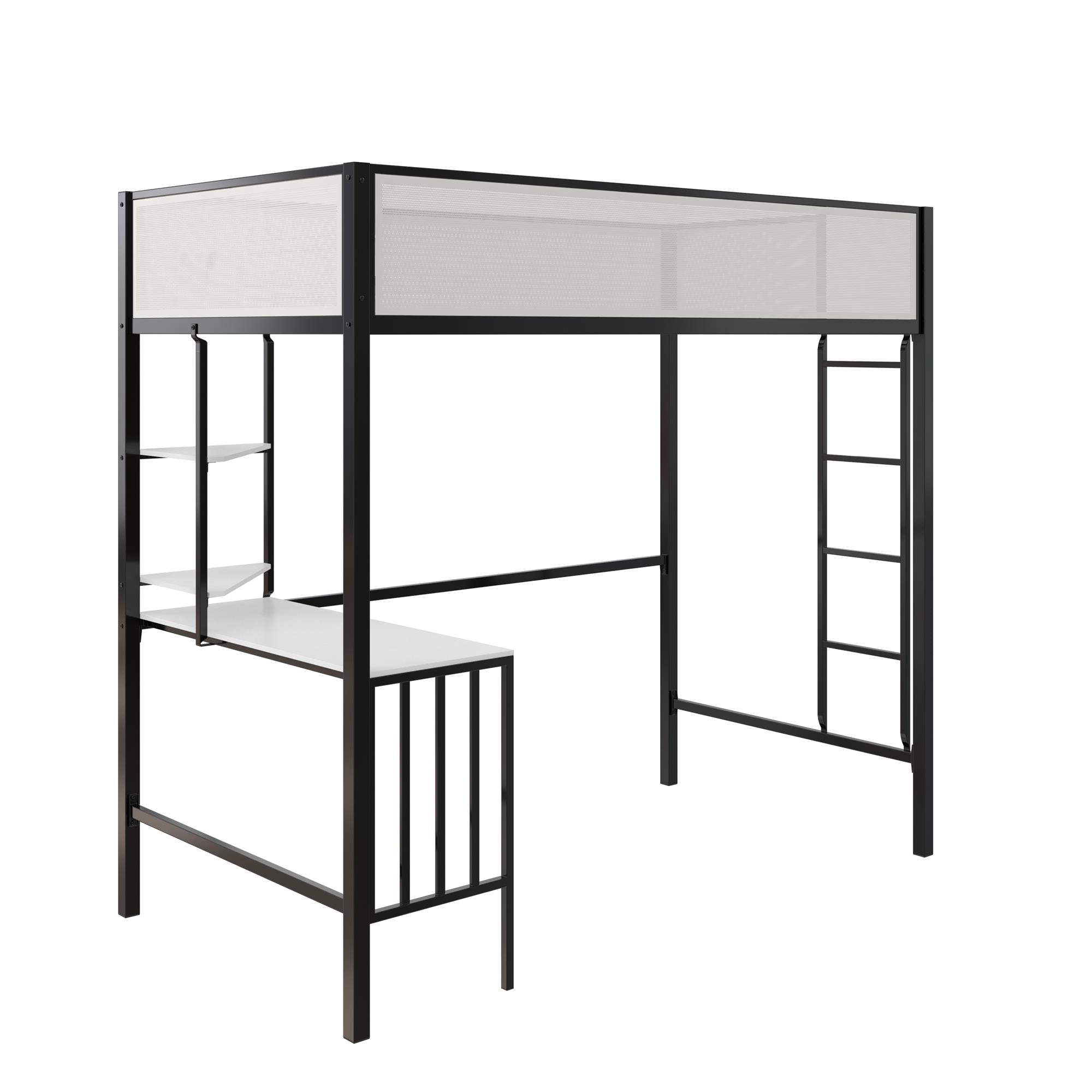 Novogratz Axel Twin Loft Bed with Desk & Shelves - White/Black - Twin