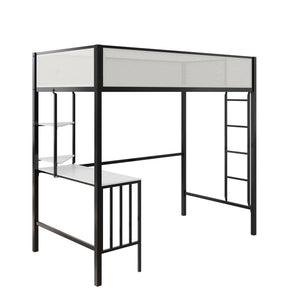 Novogratz Axel Twin Loft Bed with Desk & Shelves - White/Black - Twin