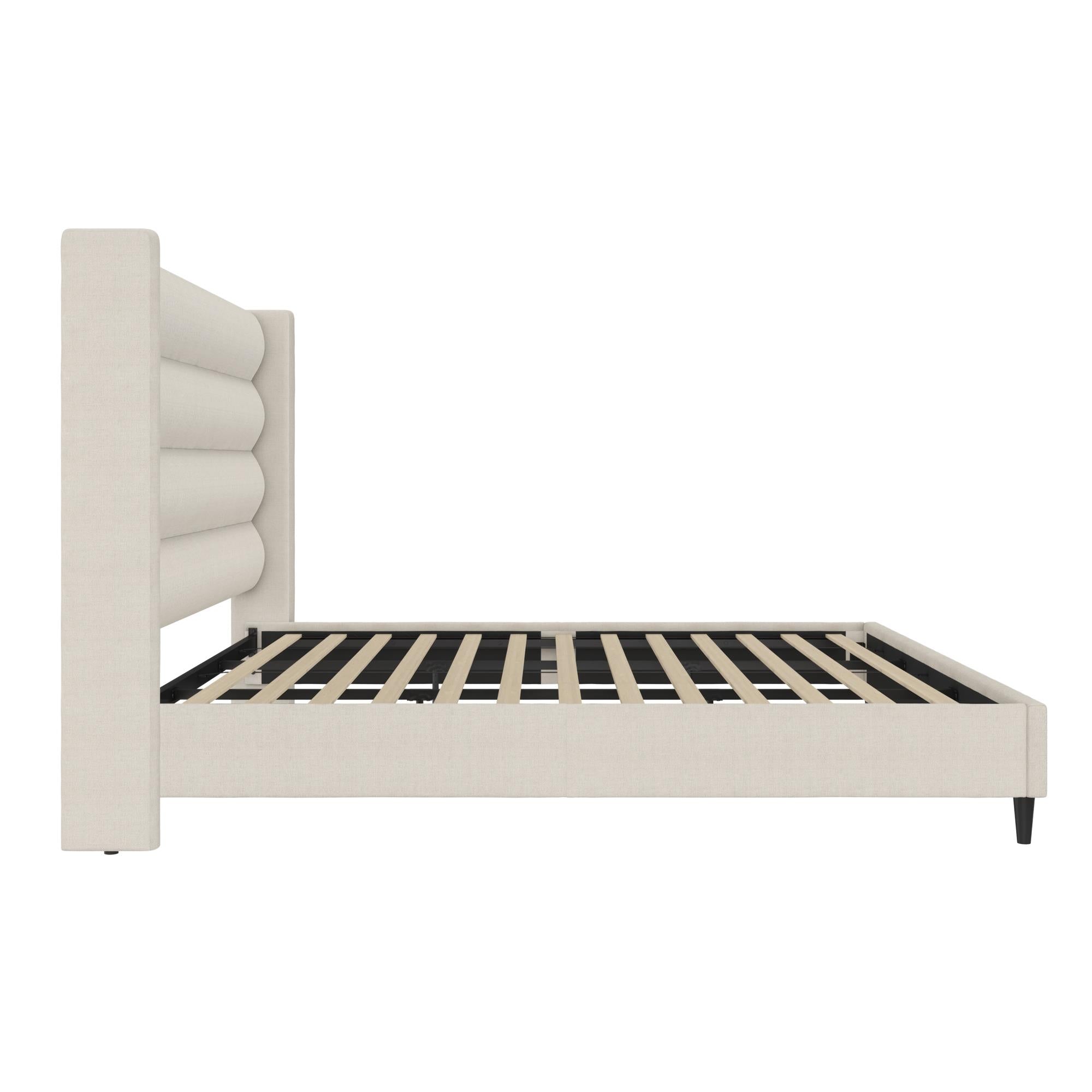 Novogratz Louis Upholstered Wingback Bed - Textured Ivory Canvas - King
