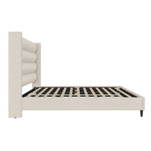 Novogratz Louis Upholstered Wingback Bed - Textured Ivory Canvas - King