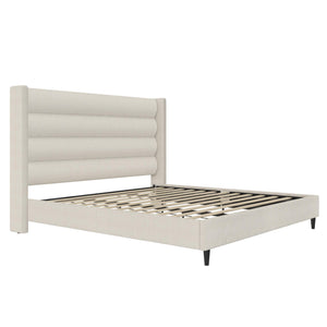 Novogratz Louis Upholstered Wingback Bed - Textured Ivory Canvas - King