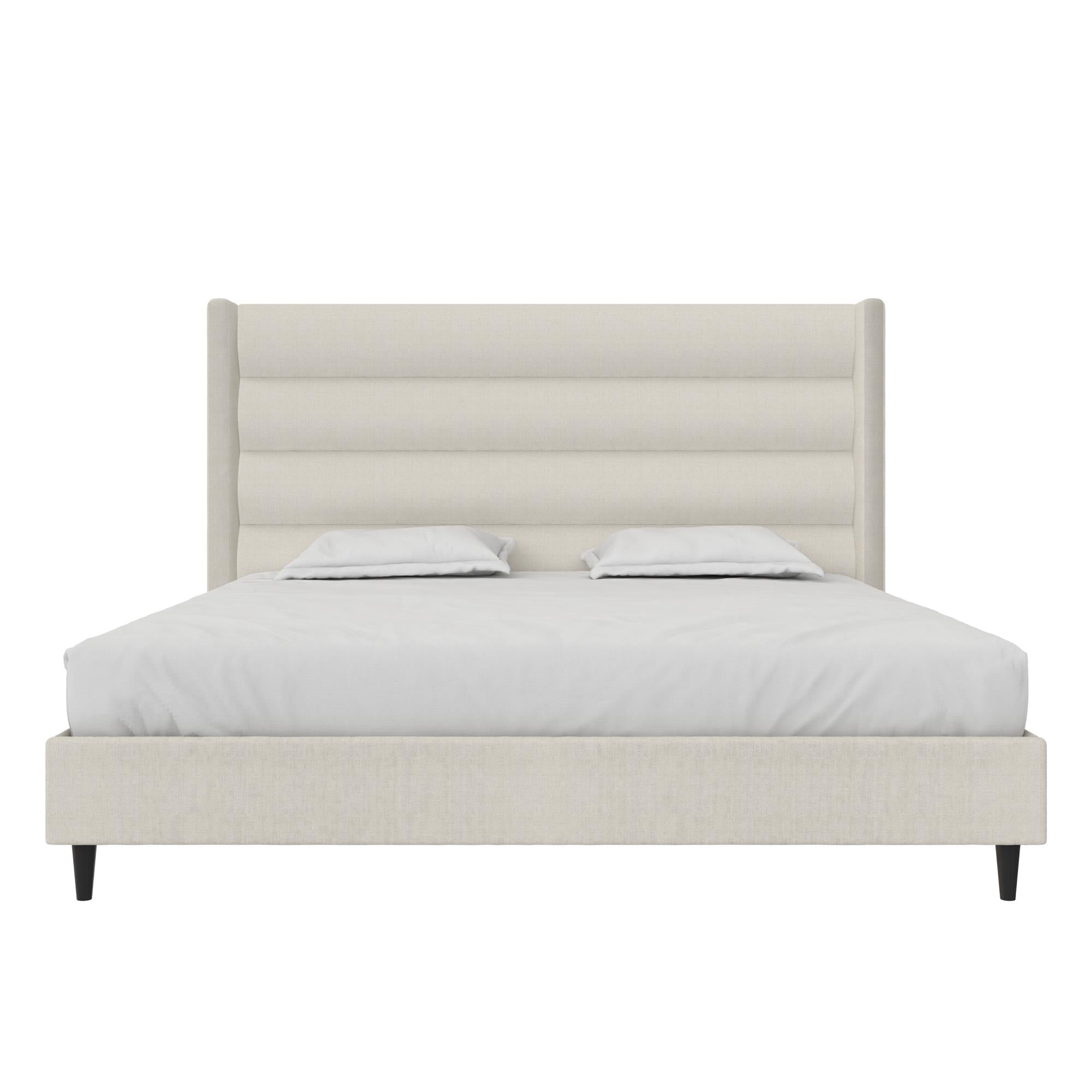 Novogratz Louis Upholstered Wingback Bed - Textured Ivory Canvas - King