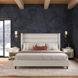 Novogratz Louis Upholstered Wingback Bed - Textured Ivory Canvas - King