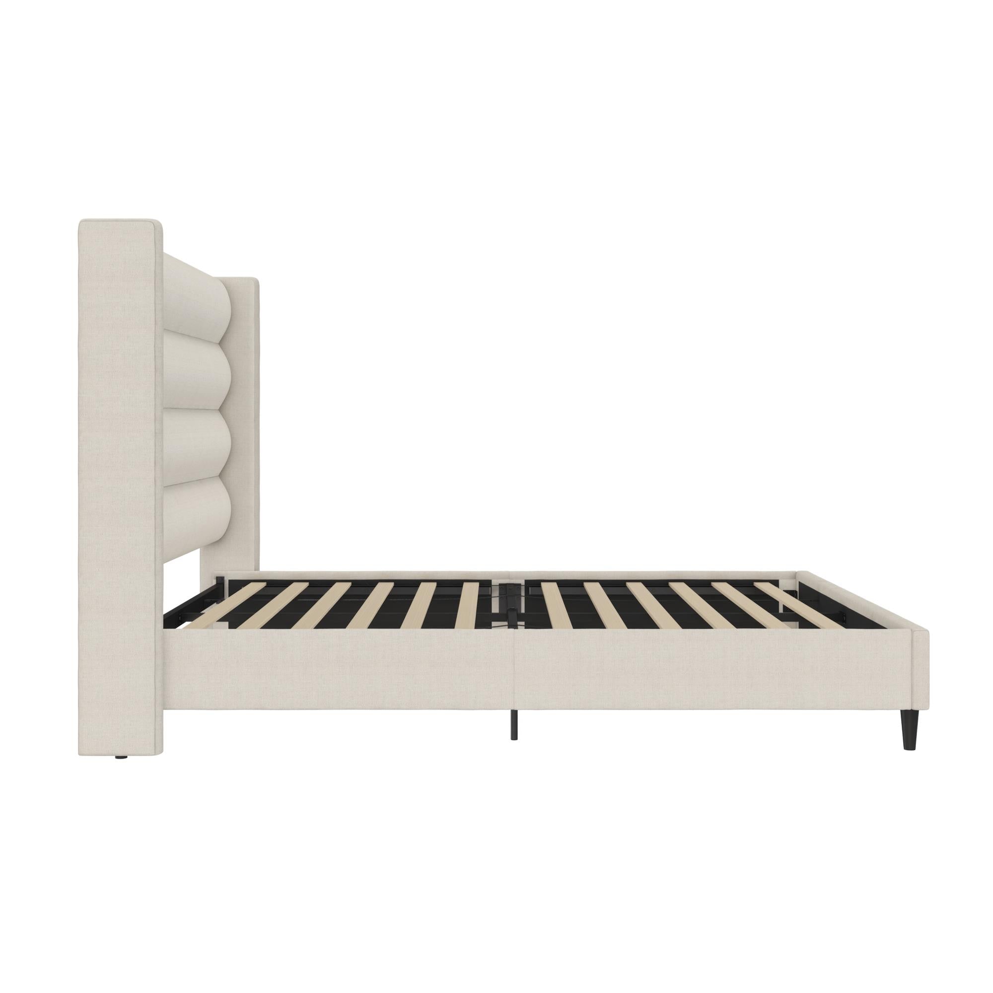 Novogratz Louis Upholstered Wingback Bed - Textured Ivory Canvas - Queen