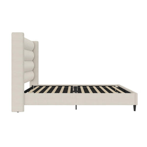 Novogratz Louis Upholstered Wingback Bed - Textured Ivory Canvas - Queen