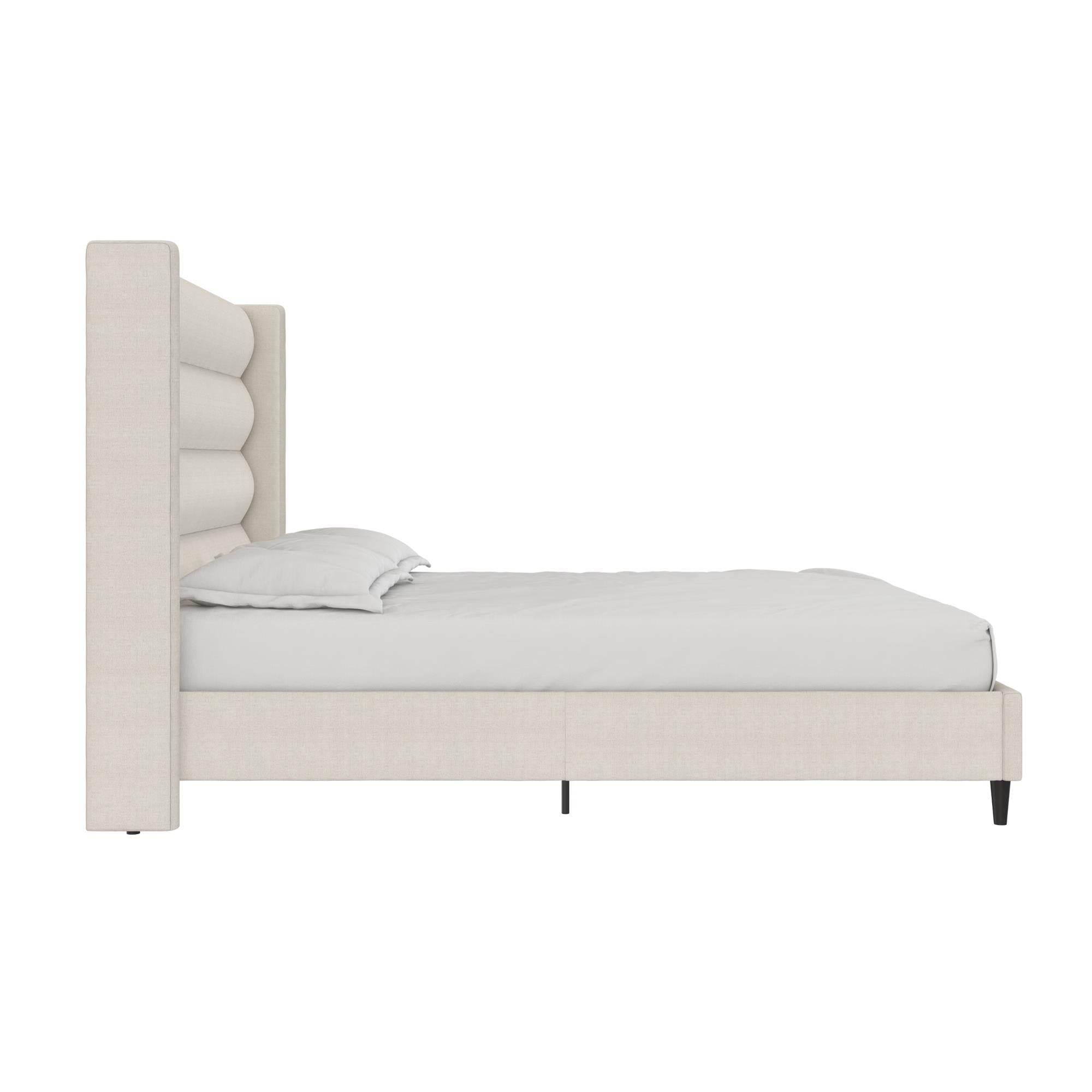 Novogratz Louis Upholstered Wingback Bed - Textured Ivory Canvas - Queen