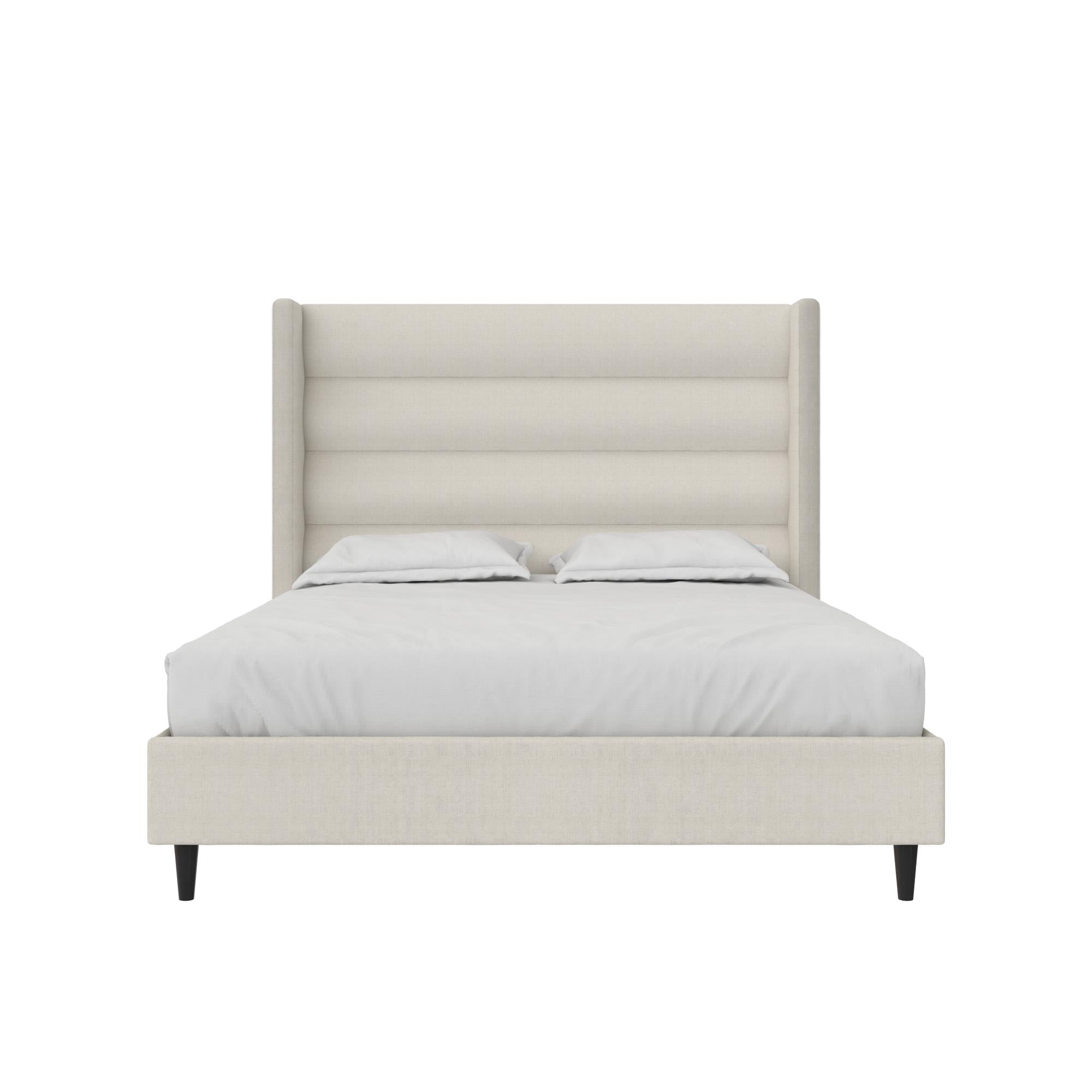 Novogratz Louis Upholstered Wingback Bed - Textured Ivory Canvas - Queen