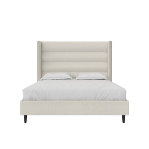 Novogratz Louis Upholstered Wingback Bed - Textured Ivory Canvas - Queen