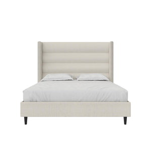 Novogratz Louis Upholstered Wingback Bed - Textured Ivory Canvas - Queen