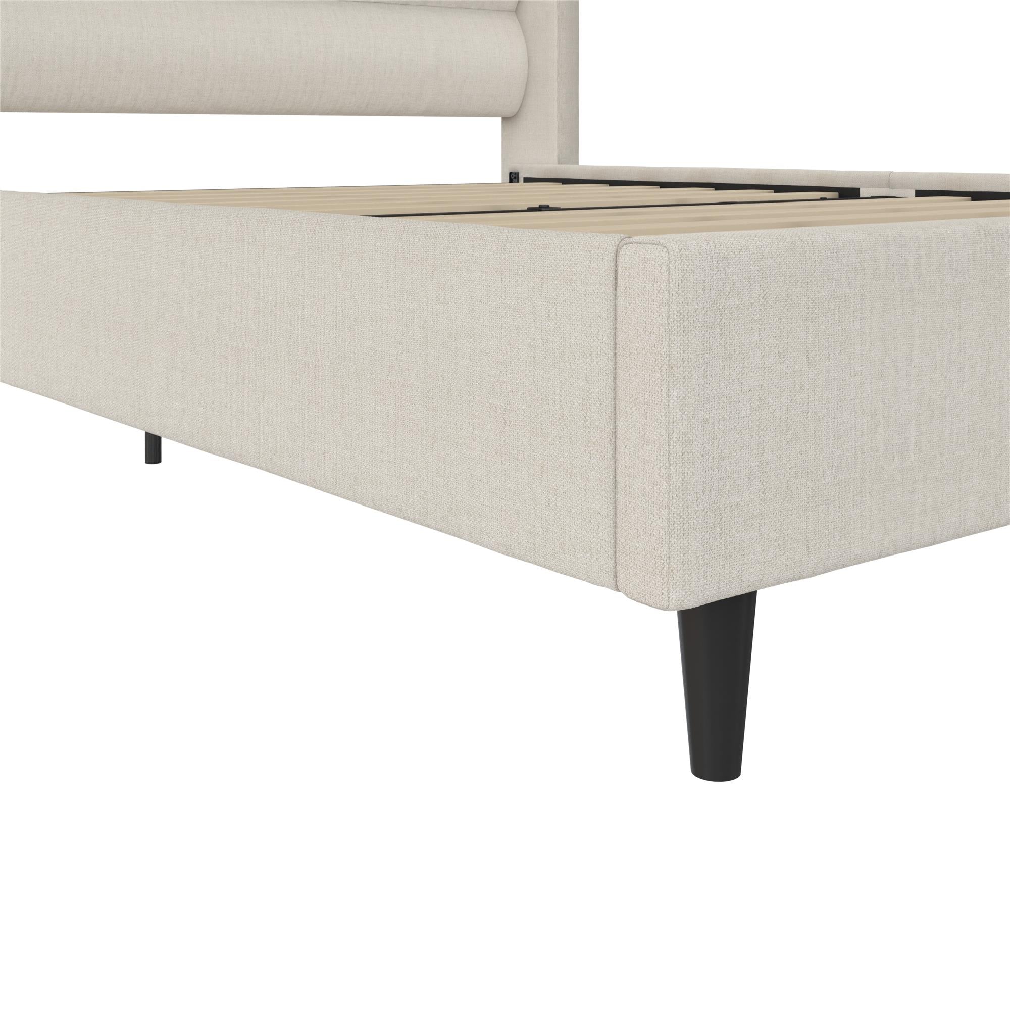 Novogratz Louis Upholstered Wingback Bed - Textured Ivory Canvas - Queen