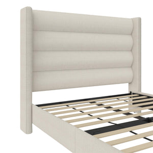Novogratz Louis Upholstered Wingback Bed - Textured Ivory Canvas - Queen