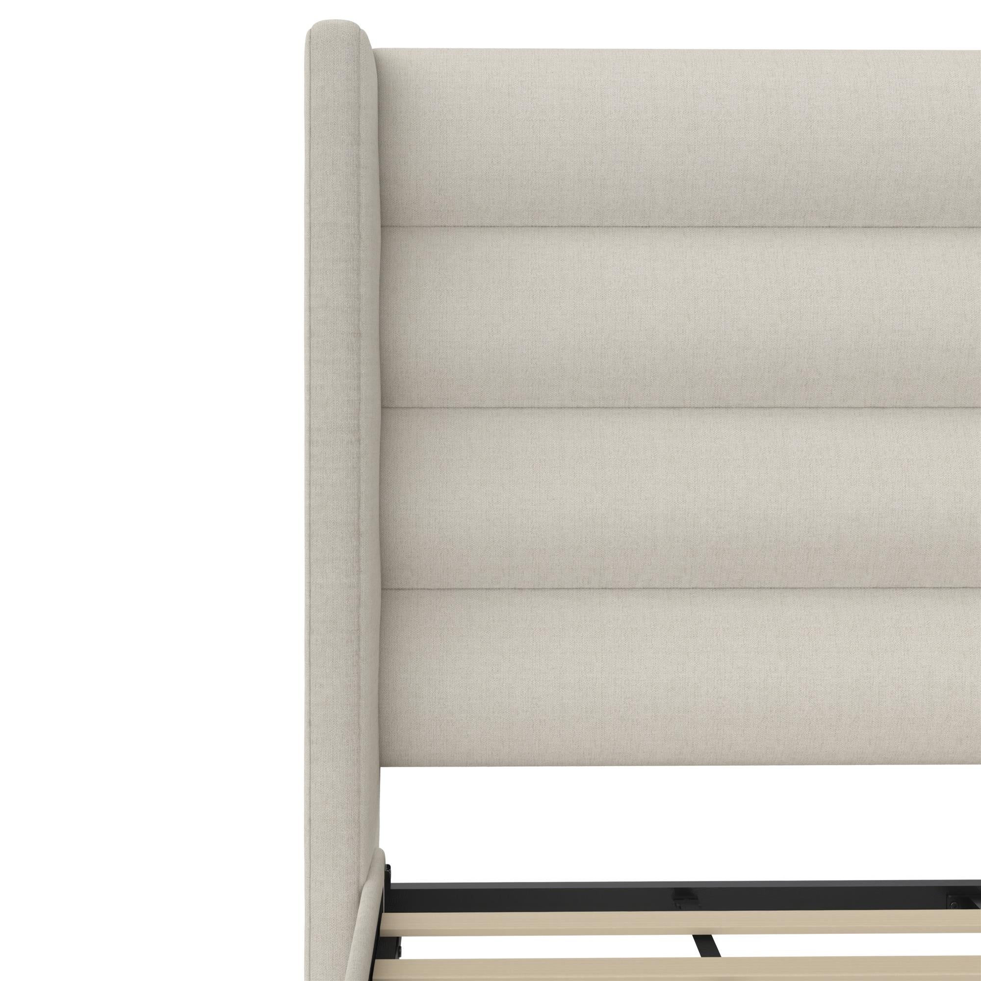 Novogratz Louis Upholstered Wingback Bed - Textured Ivory Canvas - Queen