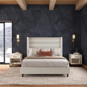 Novogratz Louis Upholstered Wingback Bed - Textured Ivory Canvas - Queen