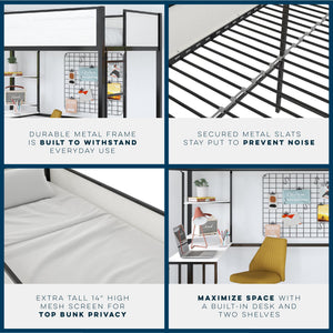Novogratz Axel Twin Loft Bed with Desk & Shelves - White/Black - Twin