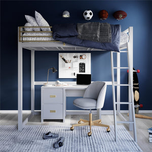 Max & Finn Haven Twin Metal Loft Bed, Dove Gray & Gold - Dove Gray - Twin
