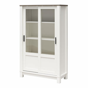 Ameriwood Home Chapel Hill Rustic Farmhouse Bookcase Cabinet with Sliding Glass Doors - White