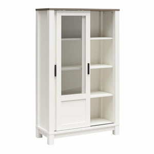 Ameriwood Home Chapel Hill Rustic Farmhouse Bookcase Cabinet with Sliding Glass Doors - White