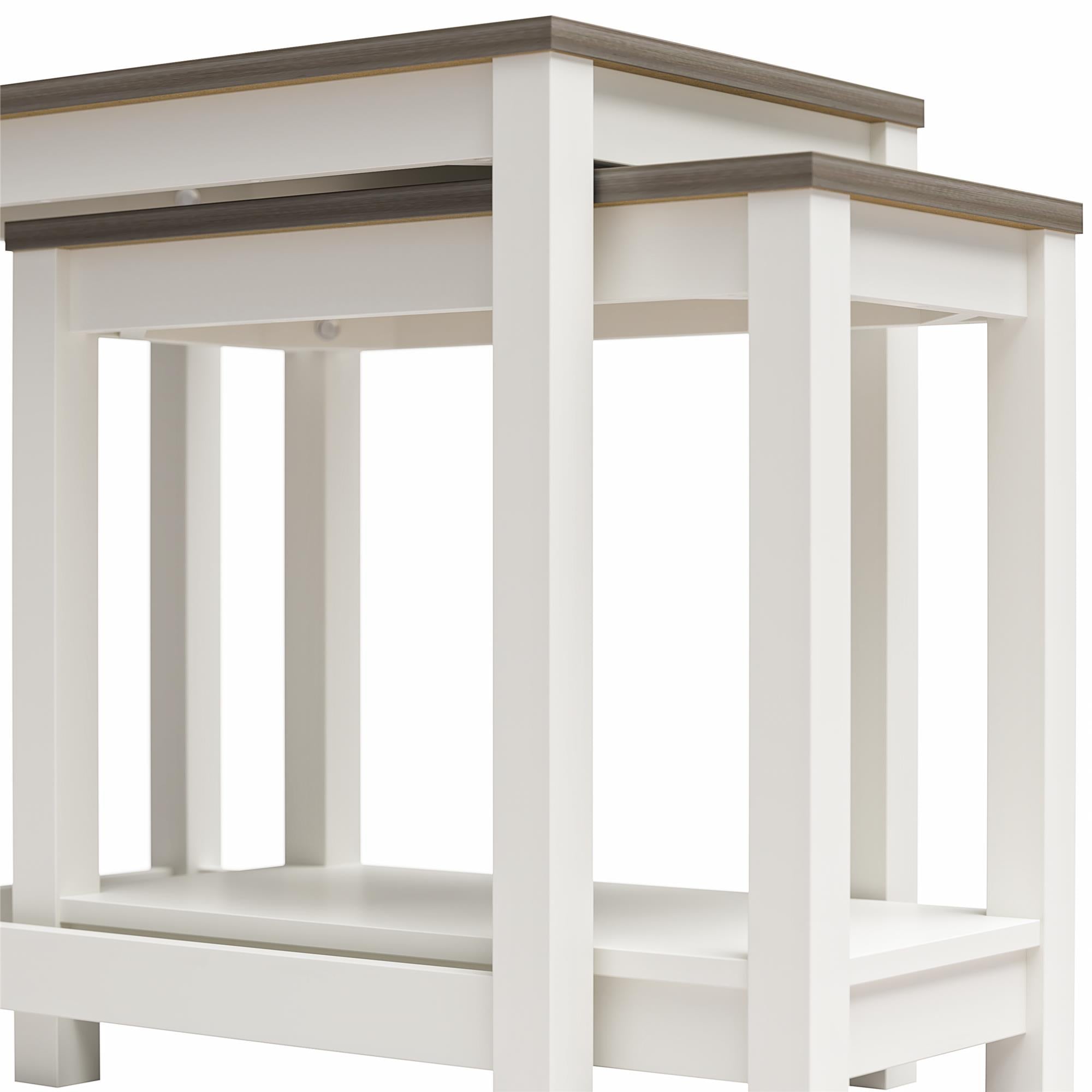 Ameriwood Home Chapel Hill Rustic Farmhouse Nesting Table 2-Piece Set - White