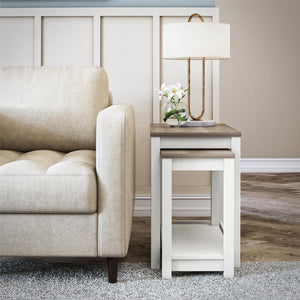 Ameriwood Home Chapel Hill Rustic Farmhouse Nesting Table 2-Piece Set - White